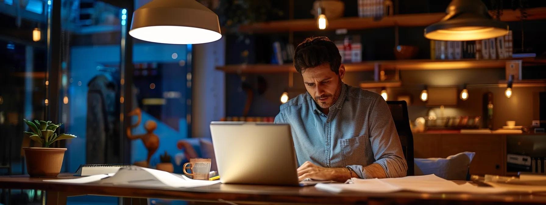 a focused urban office interior featuring a professional contractor discussing emergency roof repair solutions with a concerned homeowner, illuminated by bright overhead lights that highlight detailed documents and materials spread across a sleek conference table.
