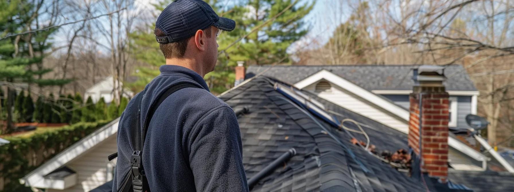 a professional roof inspector meticulously examines residential roofing materials atop a characteristic norristown home, with urban architecture and local signage subtly capturing the town's unique climate and building standards in the background.