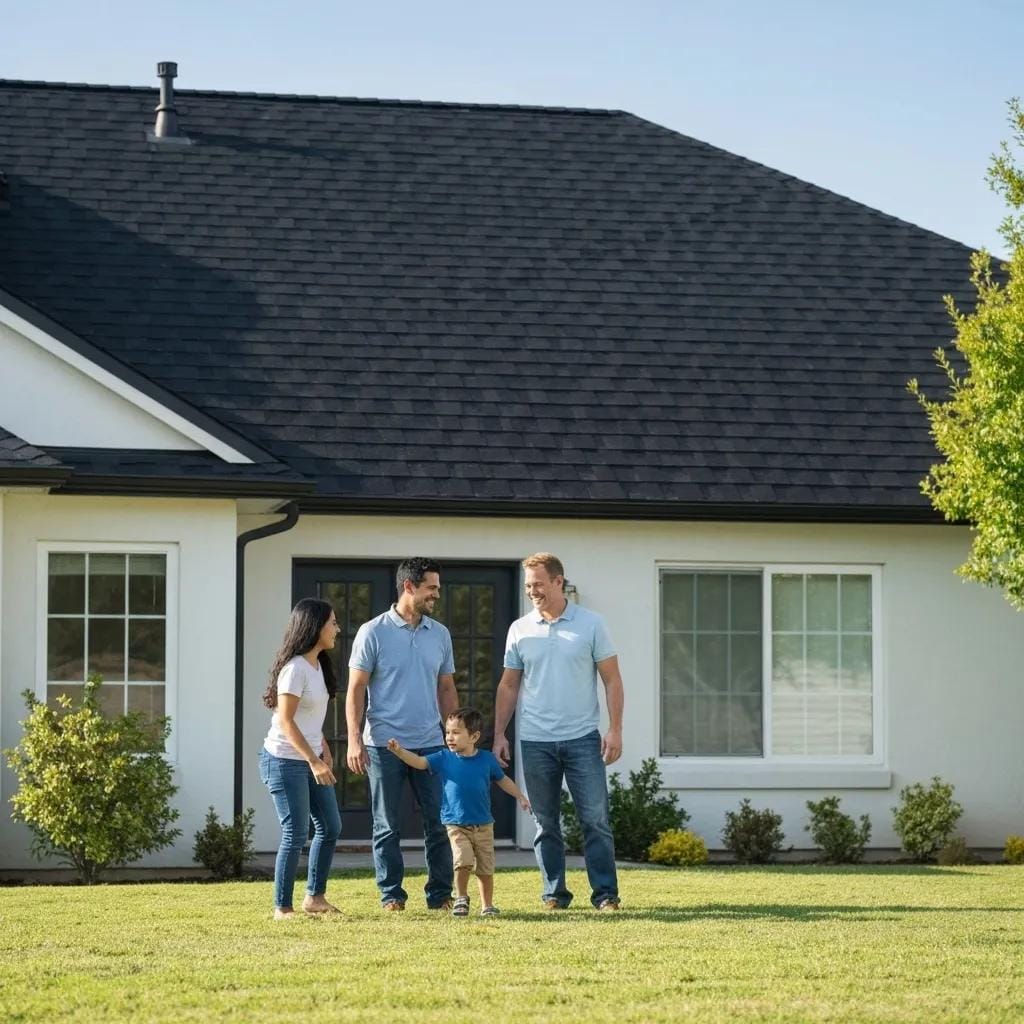 A family enjoying their home with a newly installed asphalt shingle roof