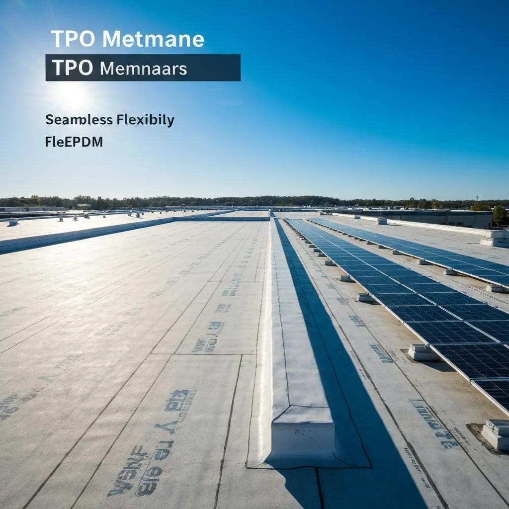 Flat commercial roof featuring TPO and EPDM membranes showcasing seamless installation and flexibility