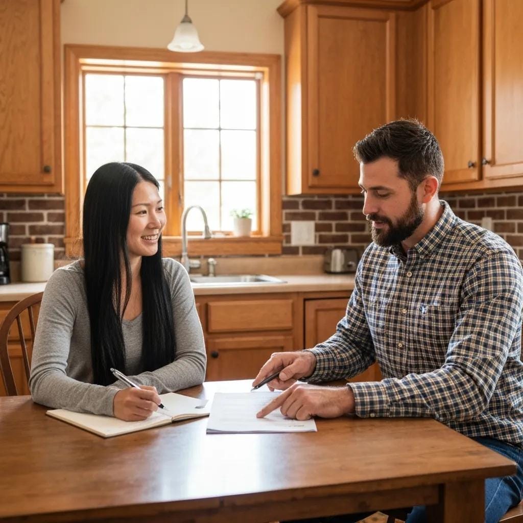 Homeowner discussing roof replacement financing options with a contractor
