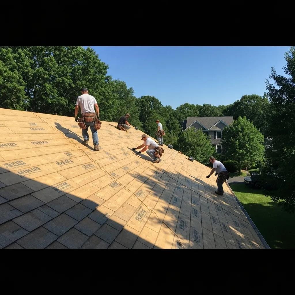 Residential roof replacement in Collegeville, PA, showcasing professional roofers at work with quality materials