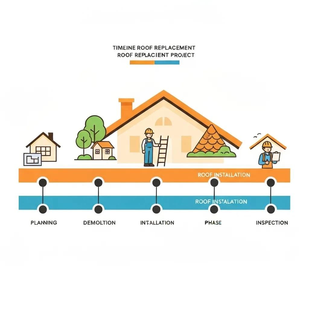 Visual breakdown of roof replacement project timeline stages