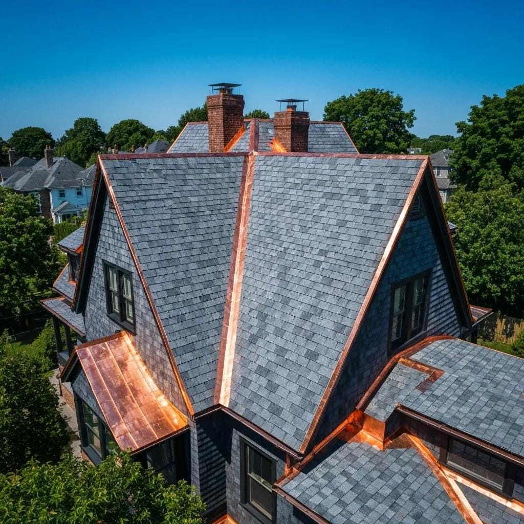 Residential roof replacement in Collegeville with professional roofers at work